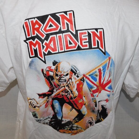 Iron Maiden The Trooper Logo Mens XL White Graphic T Shirt MADNESS Thailand - Picture 3 of 6